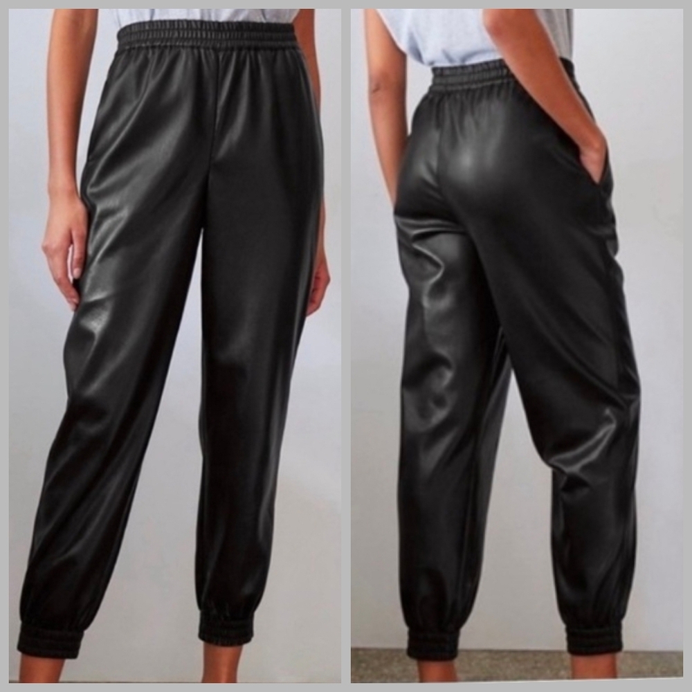 NWT Babaton Aritzia Zedel Vegan Leather Jogger Pull-On Pants in Black, Size 1X.